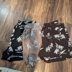 ANGL Women's Floral Athletic Shorts - Black, Brown, and Tan-3 PAIRS